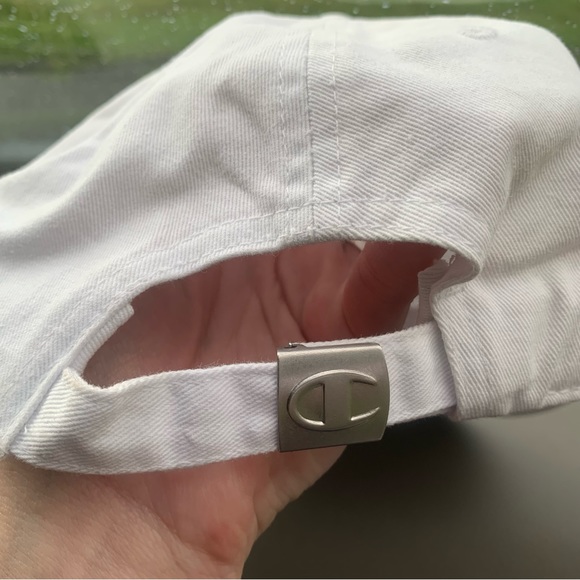 Champion bright white blue writing baseball cap adjustable silver clasp back - Picture 7 of 11